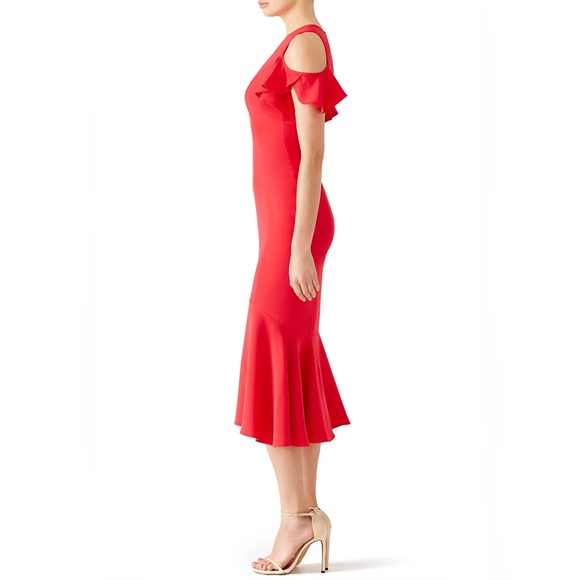 $650 THEIA RED GERANIUM SILK LOVE RUFFLE RUNWAY DRESS GOWN US 4 - Picture 4 of 5